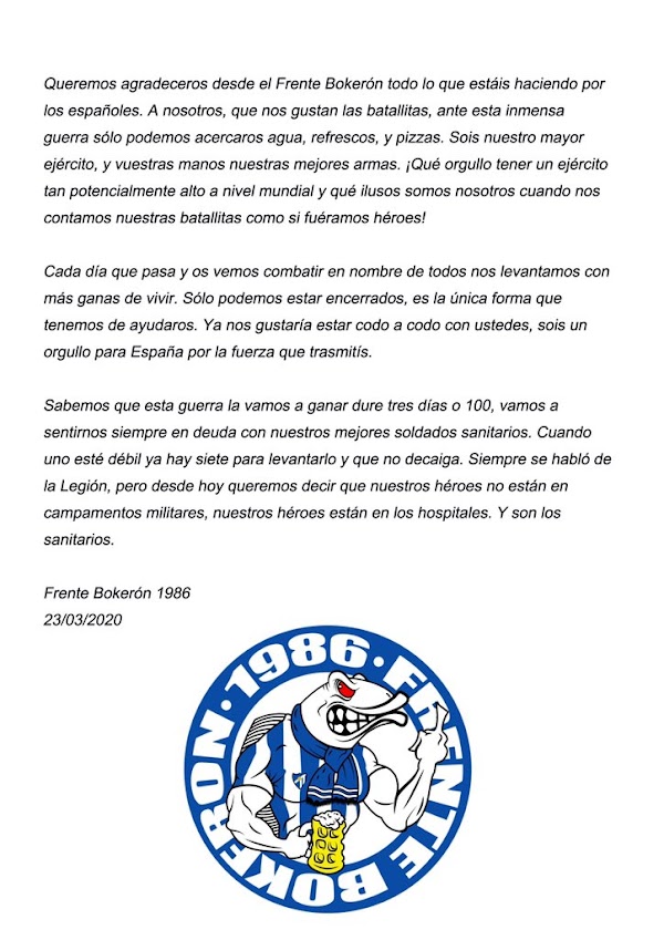 Frente Bokerón: "Nuestros héroes están en los hospitales" Frente Bokerón: "Nuestros héroes están en los hospitales"