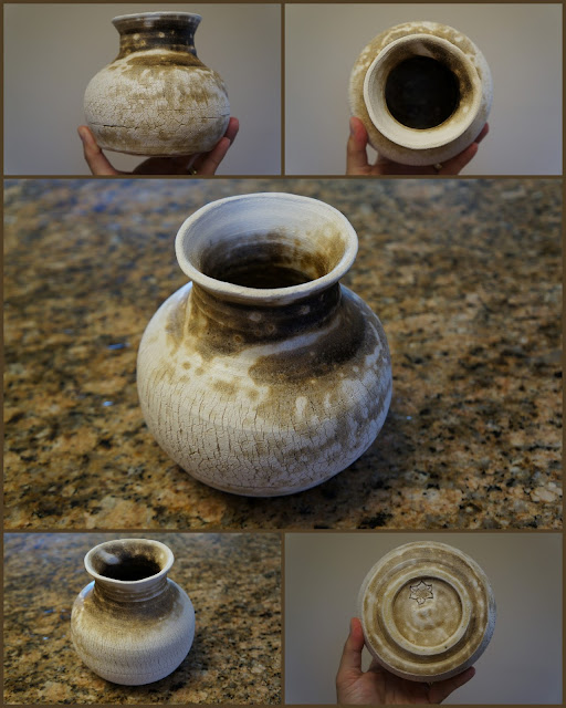 Obvara raku fired pottery, sodium silicate crackle vase.