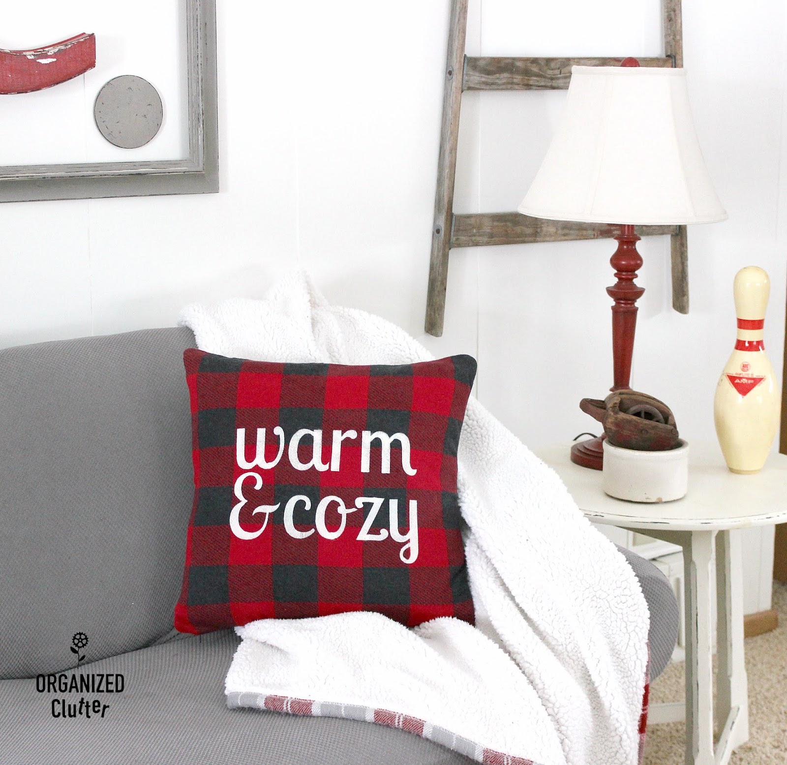 Hobby Lobby Buffalo Checked Pillow Cover With DIY Stencil Organized Clutter