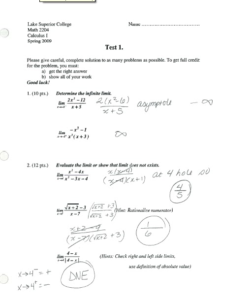 Math Classes Spring 2012: Calculus Answer Keys uploaded May 7