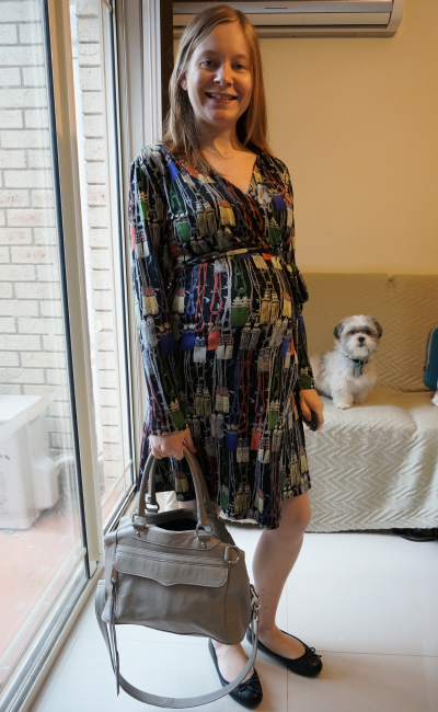 Leona Edmiston Paris tassel print wrap dress third trimester baby bump