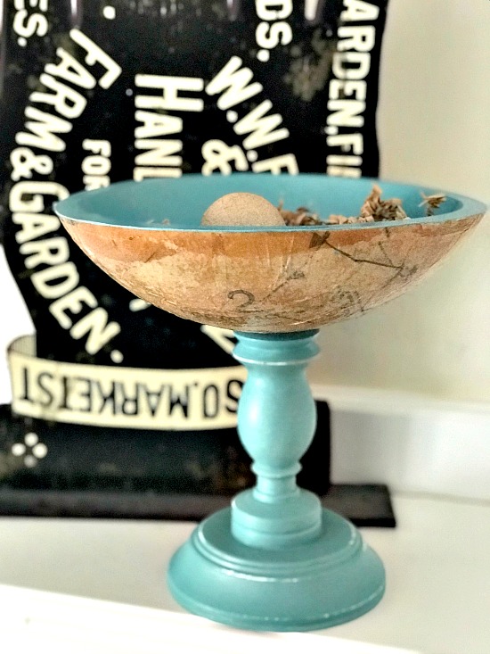 Beautiful Spring blue wooden pedestal bowl