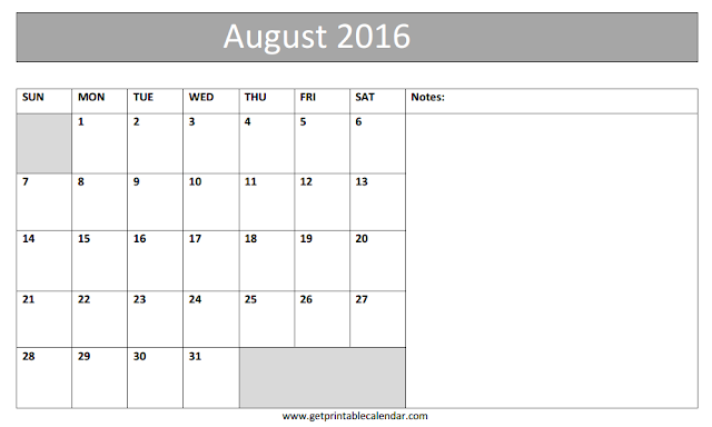 August 2016 Printable Calendar, August 2016 Blank Calendar, August 2016 Calendar, August 2016 Calendar Template, 2016 August Printable, August 2016 Cute Calendar