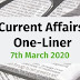 Current Affairs One-Liner: 7th March 2020