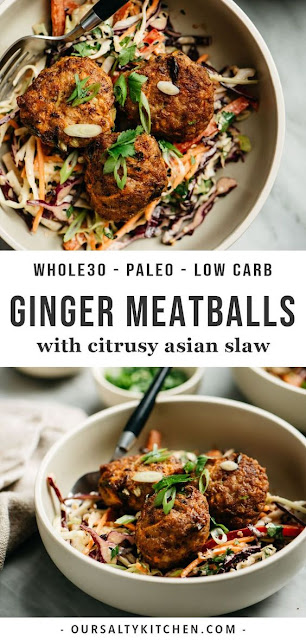 Ginger Scallion Pork Poppers With Citrusy Asian Slaw