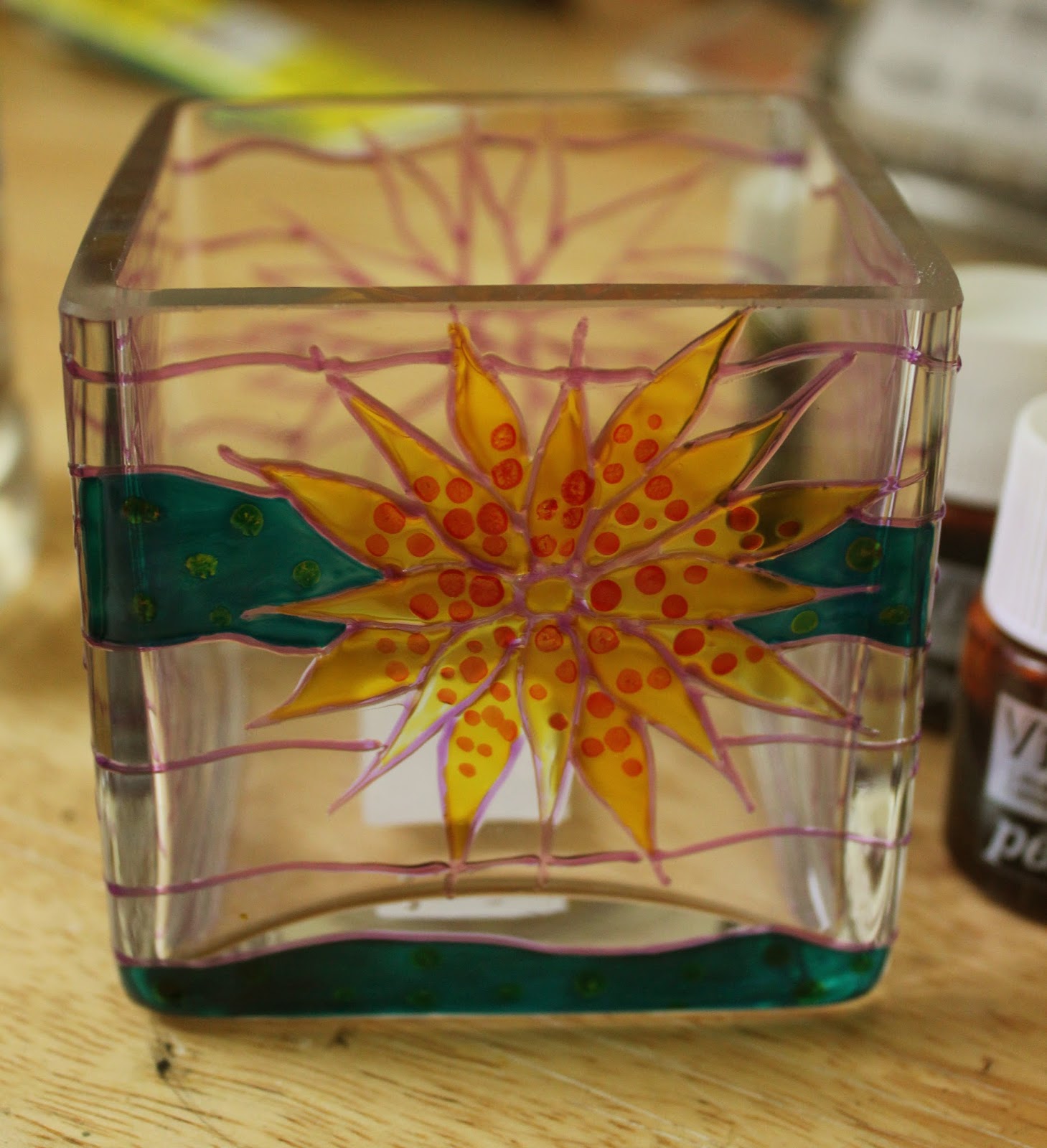 Sketch and String Flower vase glass painting..