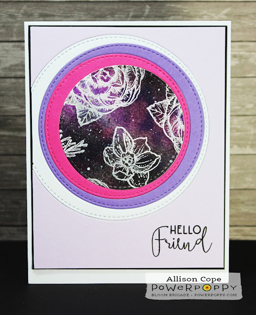 Lots of Circles Galaxy Card by Allison Cope featuring Power Poppy "Simply Camellias", "Glistening Paperwhites" & "Nice Things to Say" stamp sets