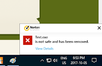 The notification showing that Norton has blocked the download.