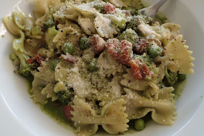 Pasta Primavera:  A meatless pasta with green veggies in a basil sauce.