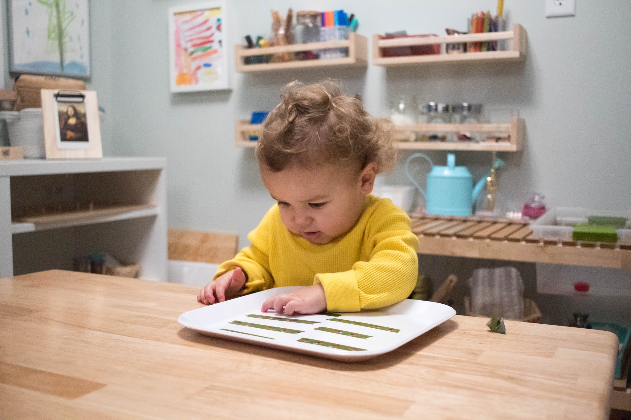 An easy Montessori friendly fine motor tray for toddlers