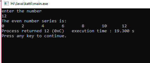 C Program to generate even numbers upto n