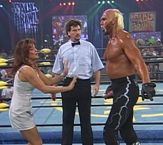 WCW FALL BRAWL 1996 REVIEW: Miss Elizabeth tries to stop Hulk Hogan from attacking Randy Savage