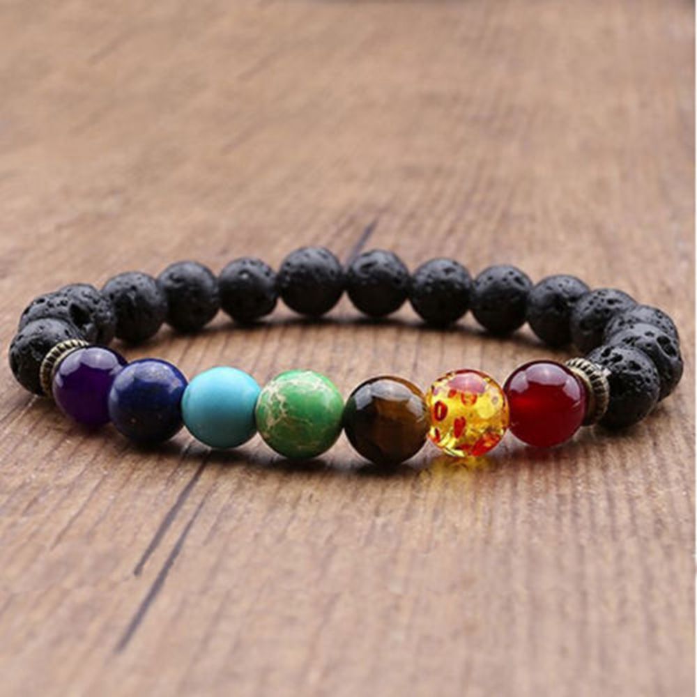 Blessaro Seven Chakra Healing Beaded Bracelet Natural Lava Stone Diffuser Bracelet At ₹ 99/piece | Beaded Bracelet In Julana | ID: 23468156688 - Foto 3