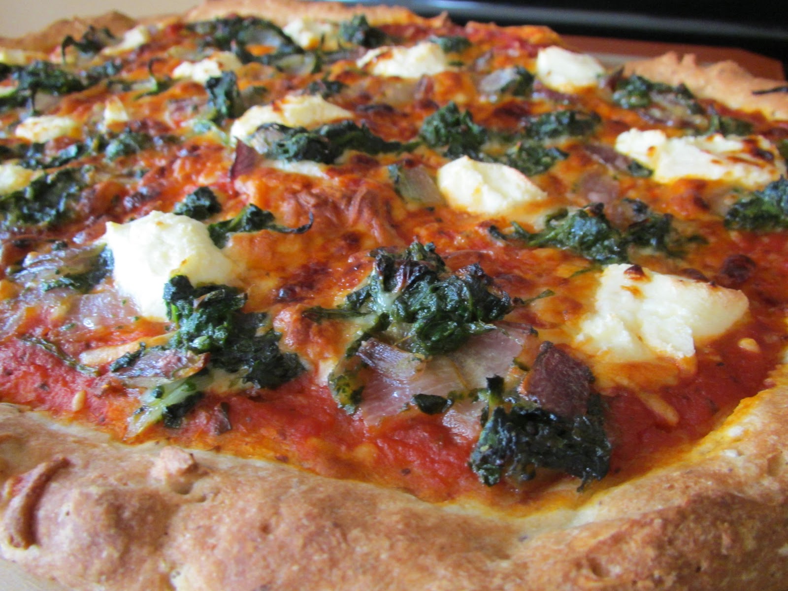 Successfully Gluten Free! Delicious Spinach, Onion & Ricotta Pizza