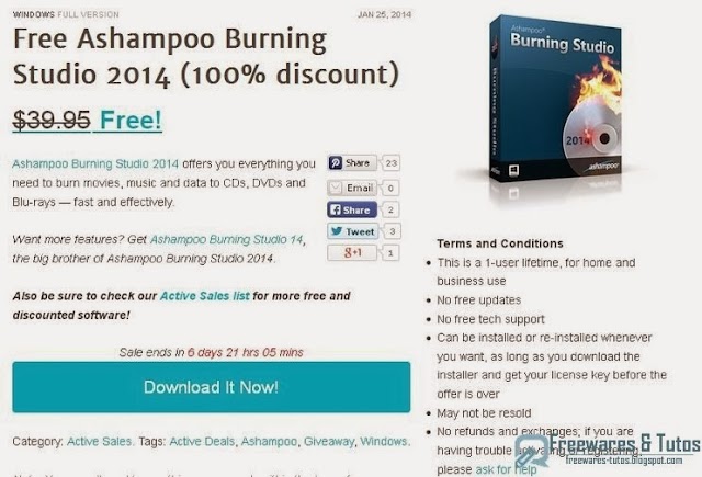 Offre promotionnelle : Ashampoo Burning Studio 2014 à nouveau gratuit !