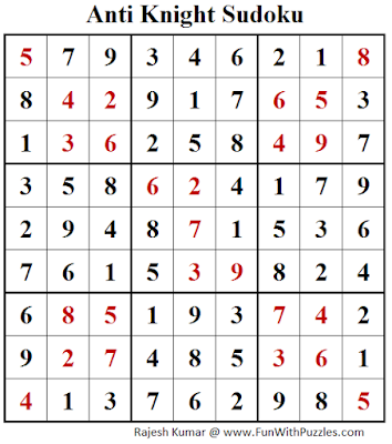 Anti Knight Sudoku (Fun With Sudoku #216) Puzzle Answer