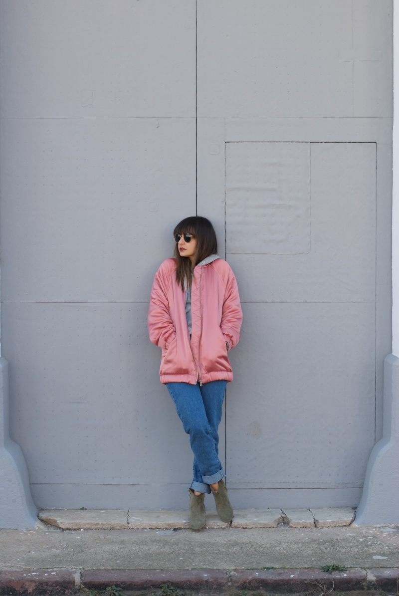 Pink bomber look