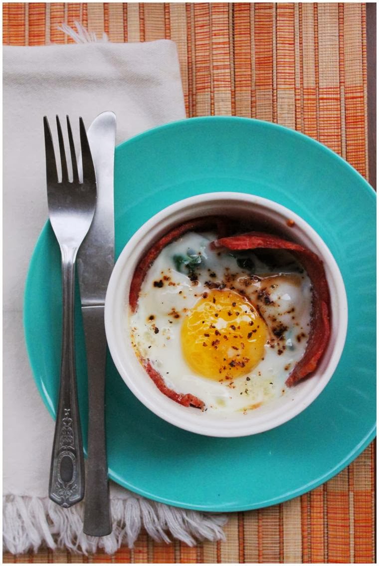 Baker in Disguise Baked Eggs With Ham And Spinach