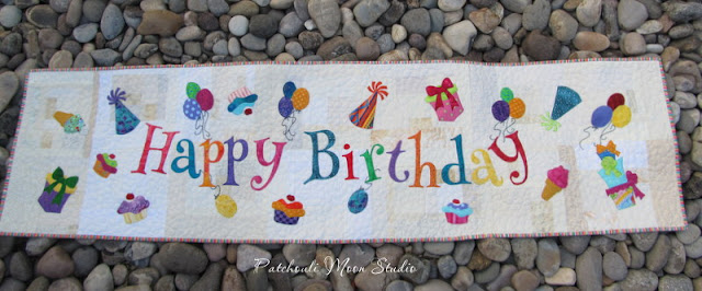Patchouli Moon Studio~ Happy Birthday Quilted Applique Table Runner