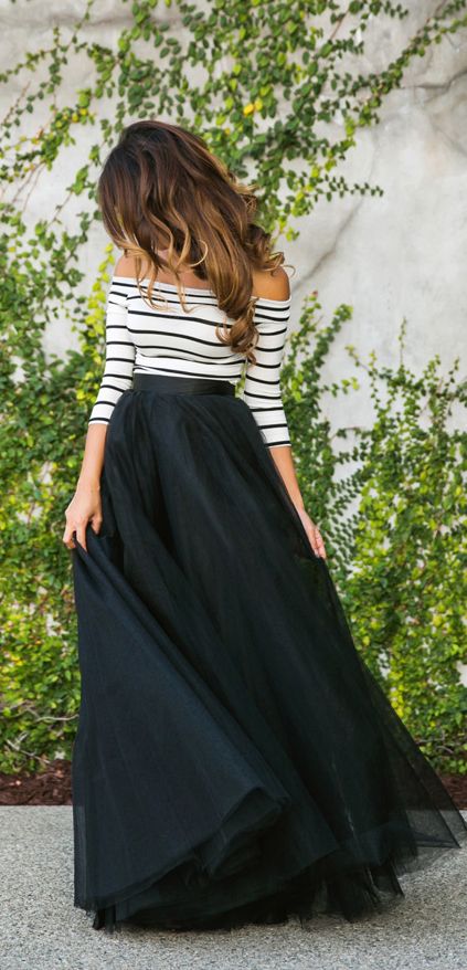 Women's fashion | Off the shoulder shirt and tulle skirt | Luvtolook ...