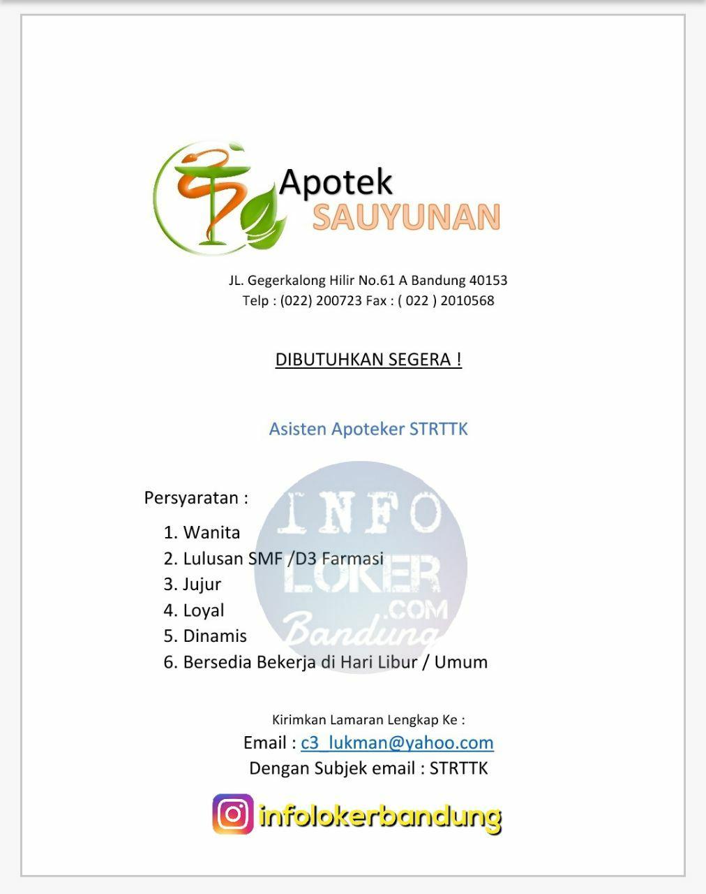 Lowongan Kerja Apotek Sauyunan Gegerkalong Bandung ...