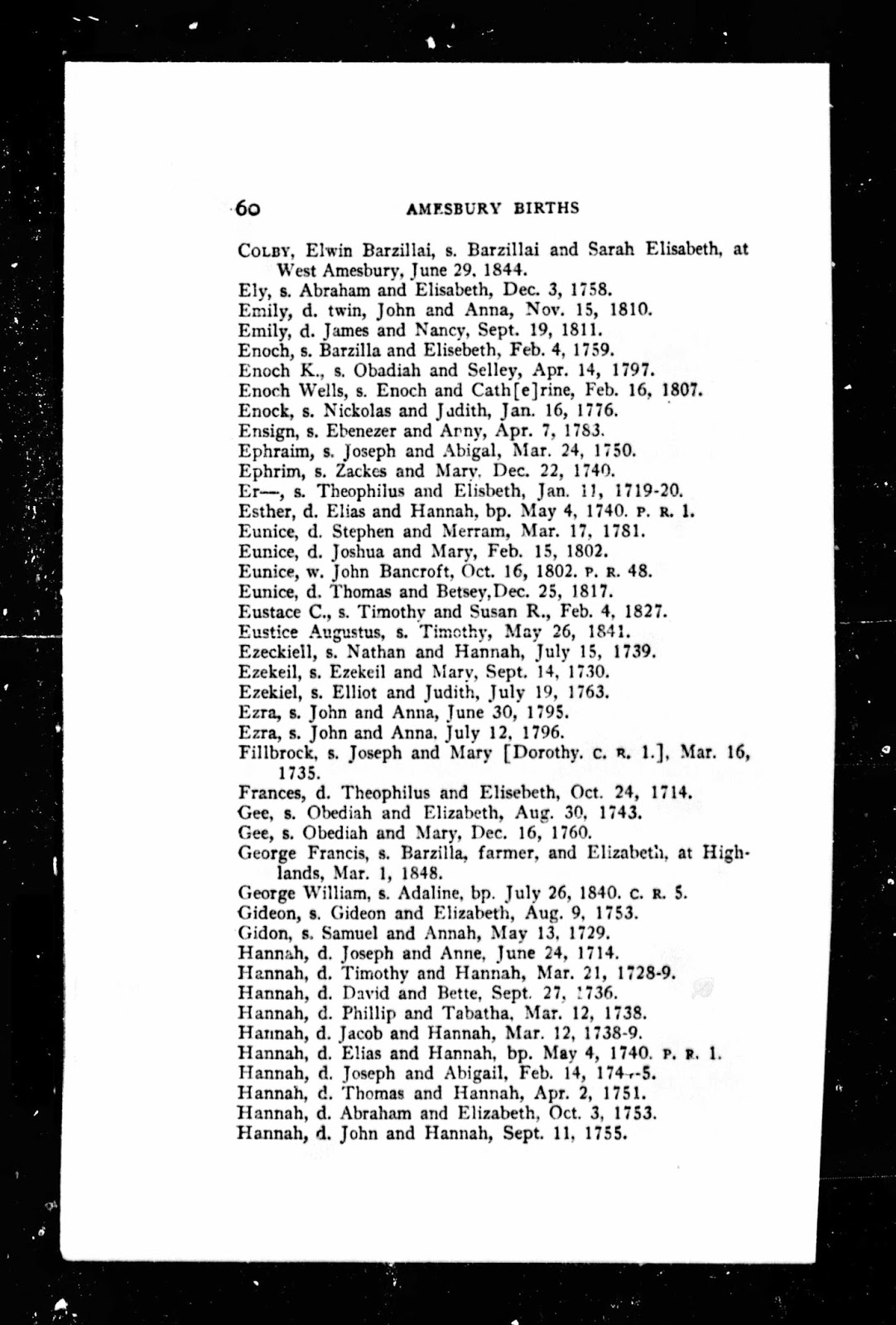 GeneaMusings 1745 Birth Record for Hannah Colby of Amesbury, Mass