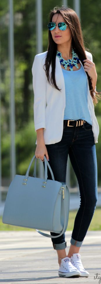 outfit blazer blanco mujer