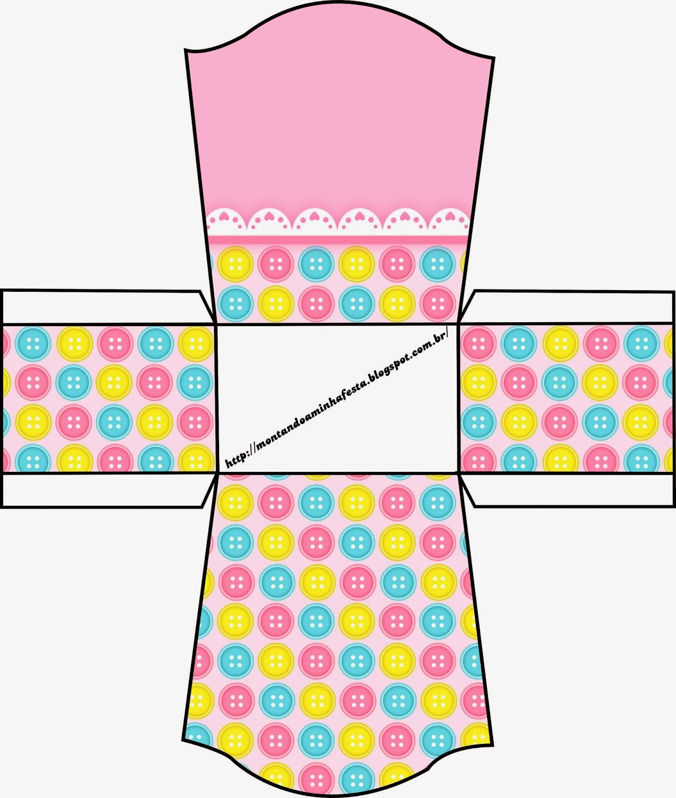 Botones: Cajas para Imprimir Gratis. Caja abierta para pastelitos, chocolates o mazapanes.