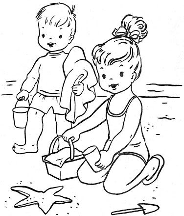 Tranh tô màu chủ đề mùa hè vui chơi trên bờ biển