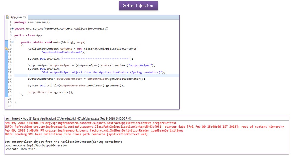 JAVA EE Spring Dependency Injection via setter method