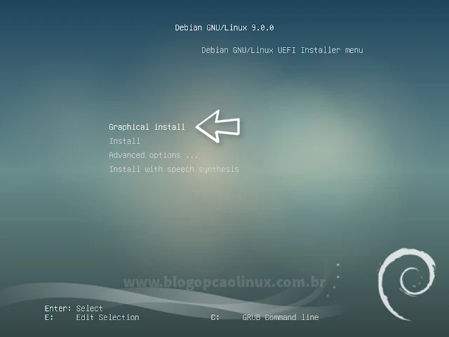 Tela de boot UEFI do Debian 9 "Stretch"