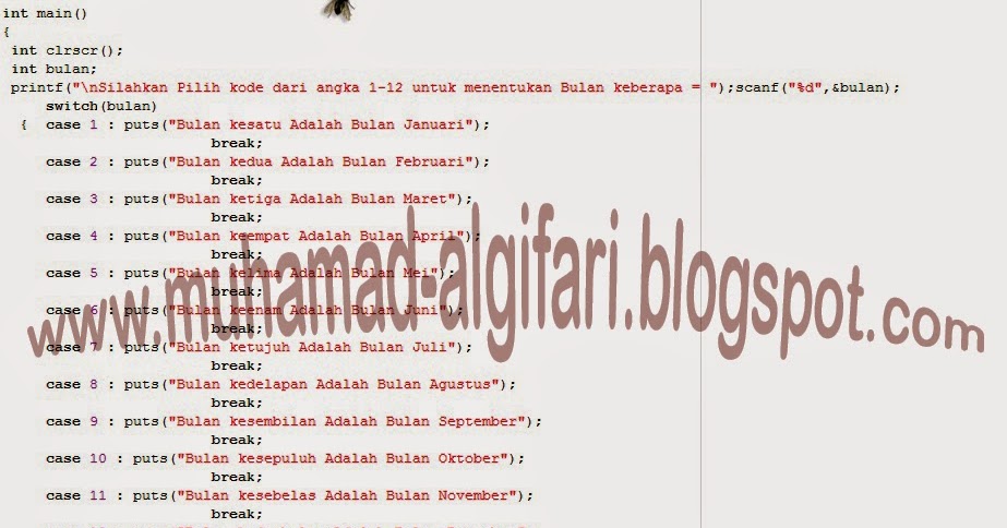 Contoh switch case pada dev c++ - Coming