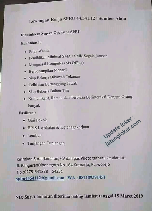 Lowongan Kerja Operator Di Spbu 44 541 12 Kutoarjo Purworejo Max 15 Maret 2019 Loker Swasta