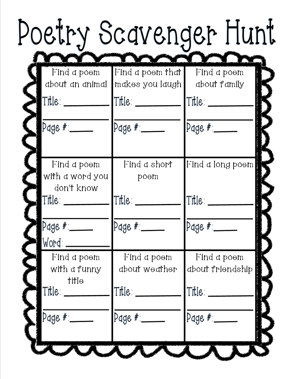 Free Printable Poetry Worksheets For Middle School