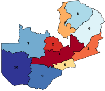 Peta pembagian wilayah administratif Zambia