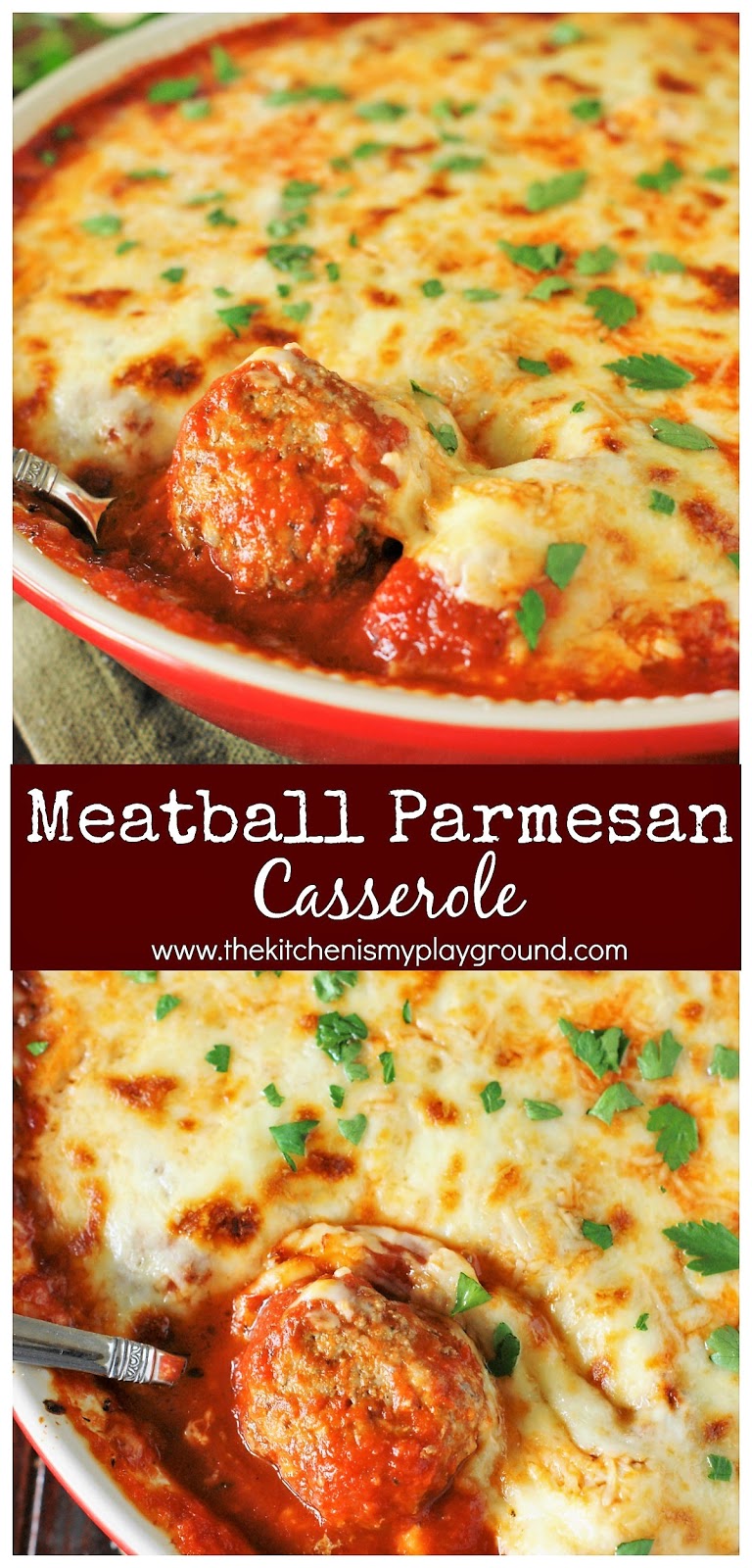 Easy Meatball Parmesan Casserole | The Kitchen is My Playground