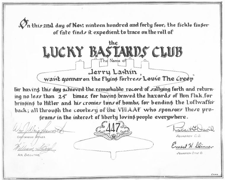 Just A Car Guy Lucky Bastard's club certificate