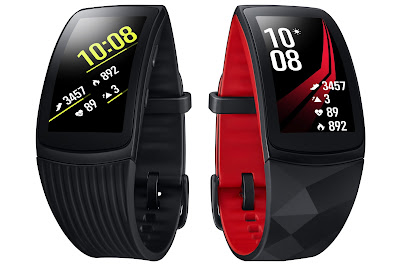 Samsung Gear Fit2 Pro available in Liquid Black and Diamond Red. Retail price RM799
