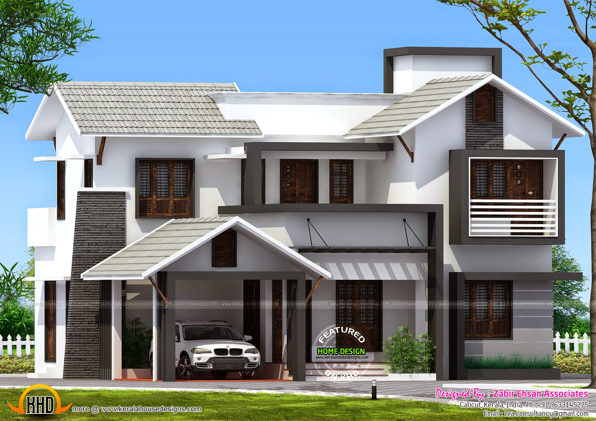 179 sqm mixed style house exterior Kerala home design and floor plans