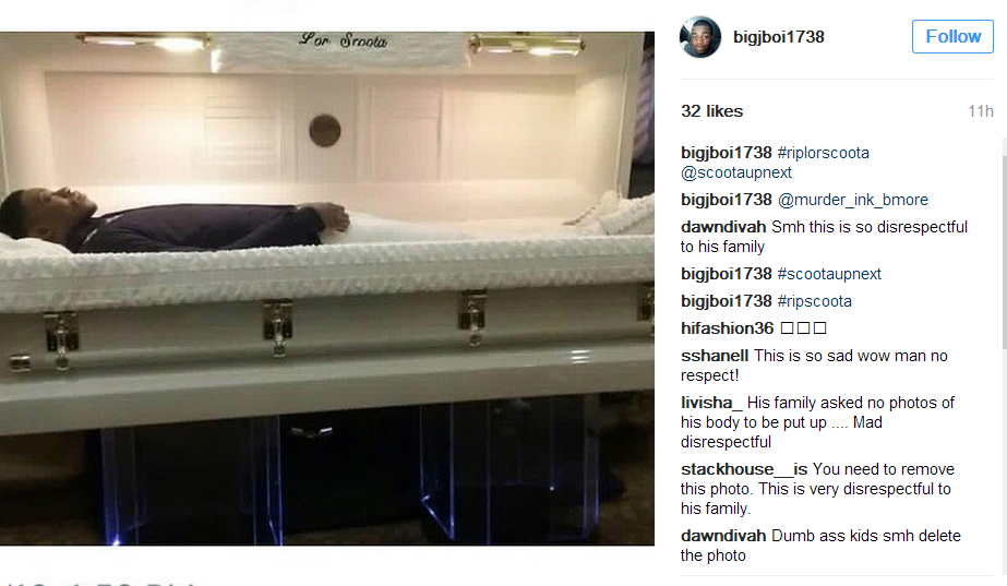 Outrage on Instagram as picture of OPEN CASKET of rapper RIPLorScoota