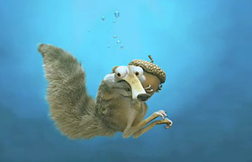 Scrat and his acorn underwater in Ice Age: The Meltdown animatedfilmreviews.filminspector.com