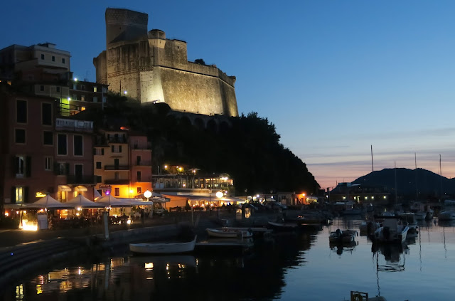 Lerici Harbor and Castle at twilight.