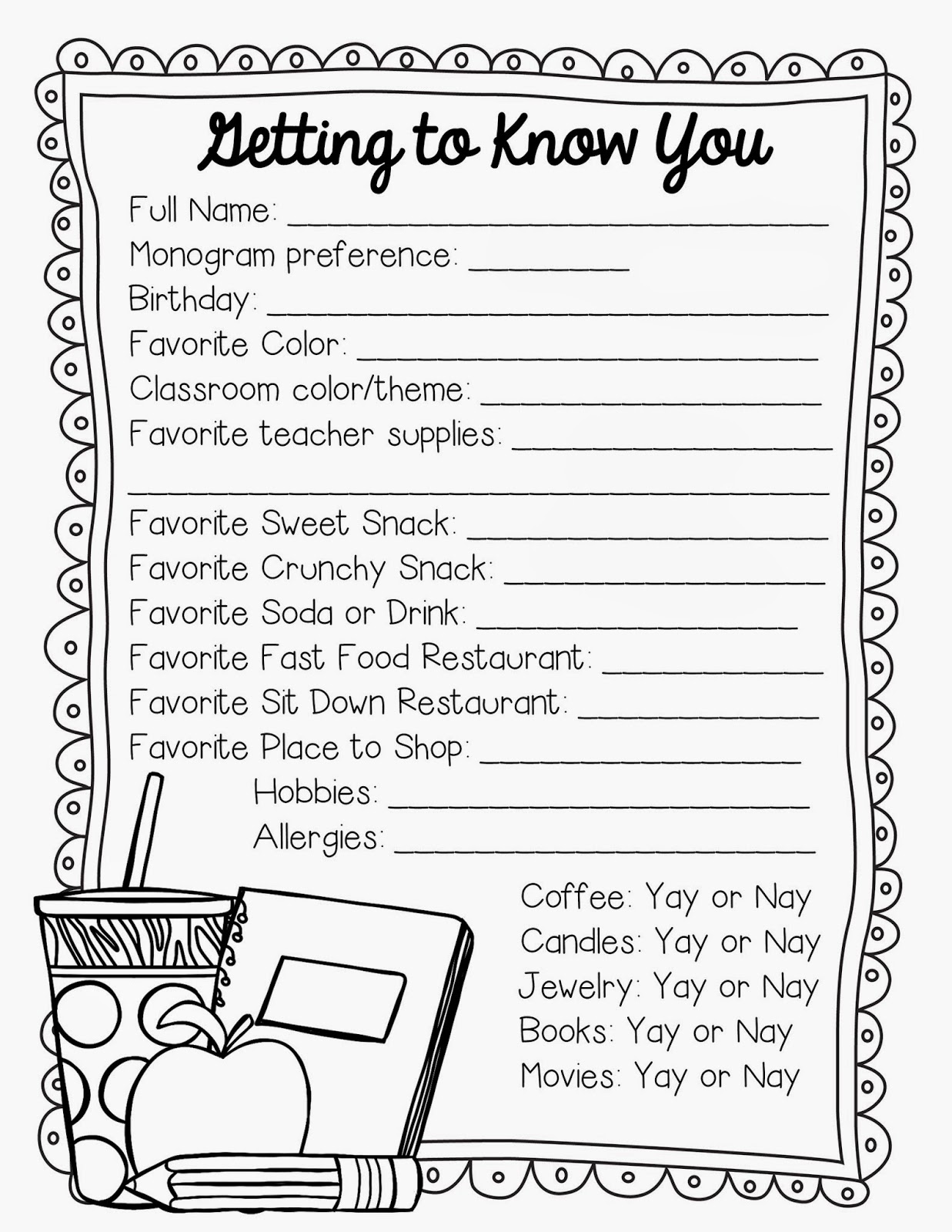 2nd Grade Snickerdoodles: Getting to Know the Teacher Freebie
