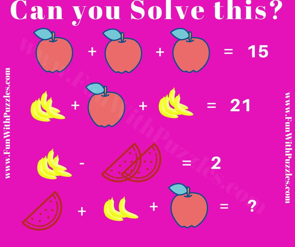It is Maths Puzzle in which your challenge is to solve the given equations and find the value fruits.