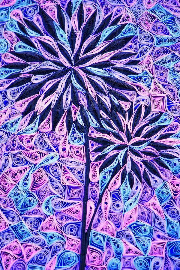 quilled pink, aqua, purple and black floral stem design