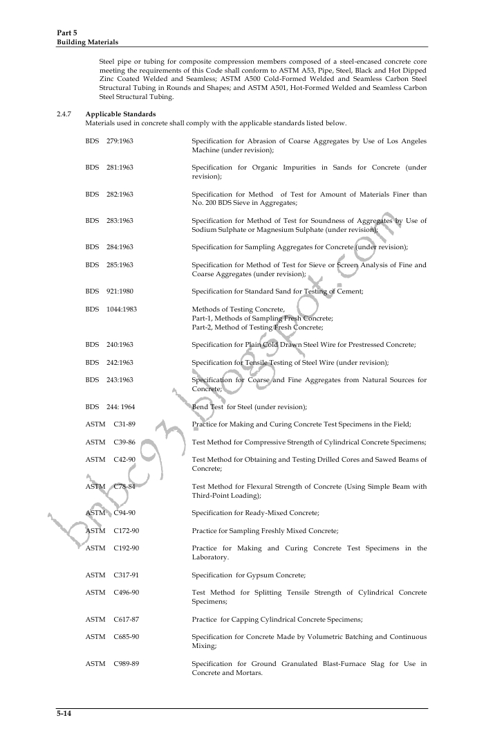 Bangladesh National Building Code PART FIVE Chapter 2 Building Materials (II)
