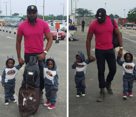 k "Walk a mile in my shoes" Prince Eke says as he steps out with his twins