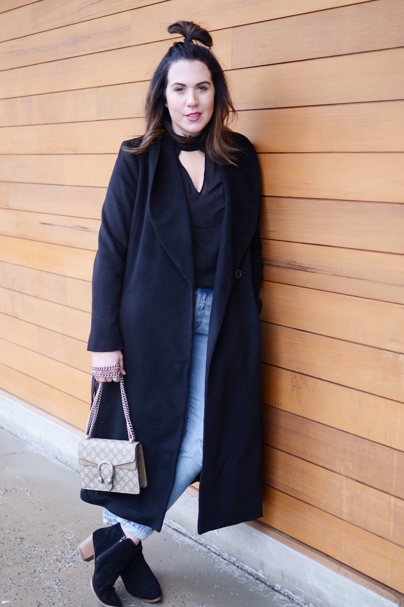 Le Chateau wool robe coat levi's 501 CT vancouver fashion blogger winter outfit idea gucci dionysus bag