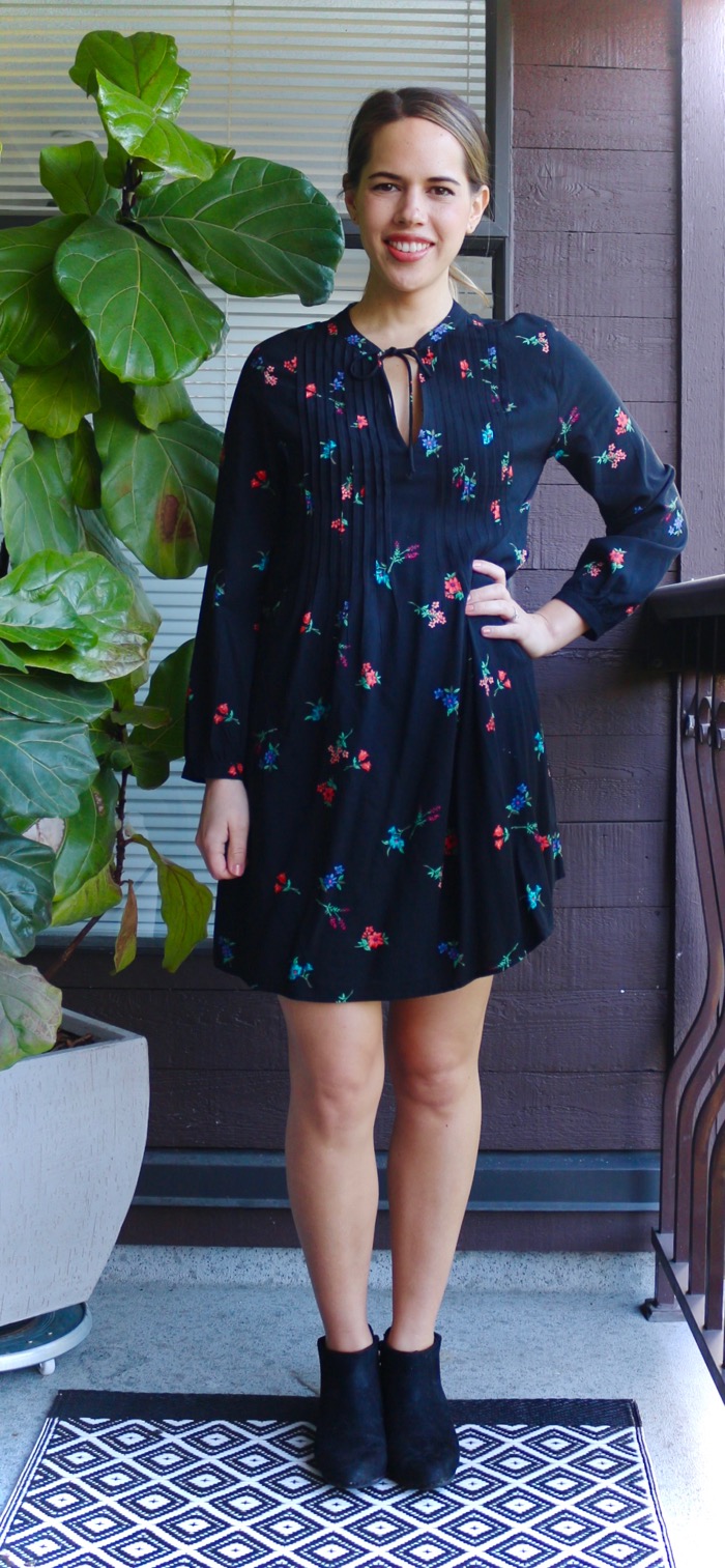 Jules in Flats - Tie-Neck Floral Swing Dress with Ankle Boots