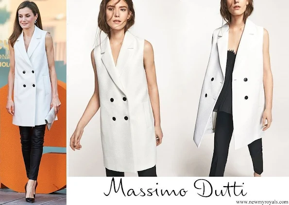 Queen Letizia wore Massimo Dutti white textured weave gilet 2017 Spring Summer Collection